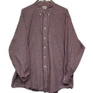 Brooks Brothers Relax Shirt Poplin Check Red White Blue L/S Button Down Size XL